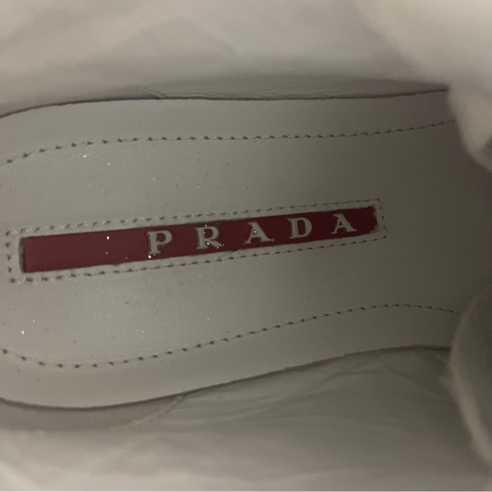 PRADA Glitter Leather Spiked High Top Sneakers Size 5.5/36 - Picture 8 of 10